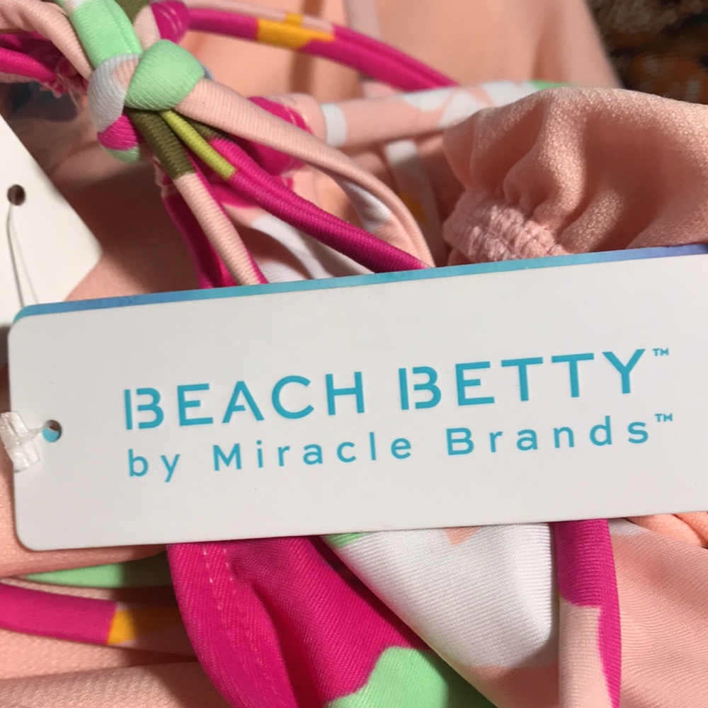 Beach Betty By Miracle Brands 1 Pc Swimsuit Floral Tie Back XL NWT V Neck - Picture 3 of 5